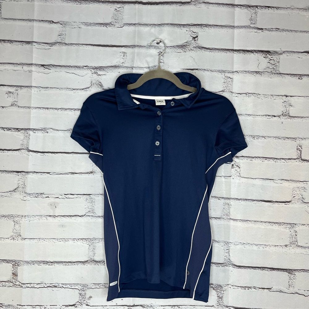 ALO Yoga Navy Blue Button Down Polo Shirt Golf 1/4 Button SZ S Designer Fitted